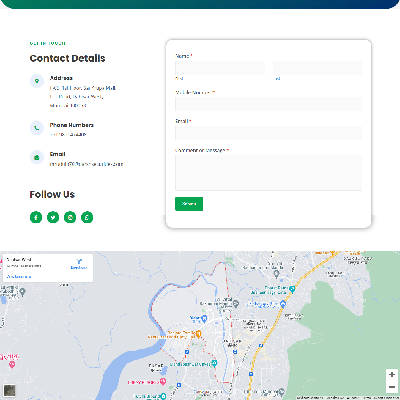 darsh-securities-website-contact-page-designed-and-developed-by-tech-cryptors-private-limited