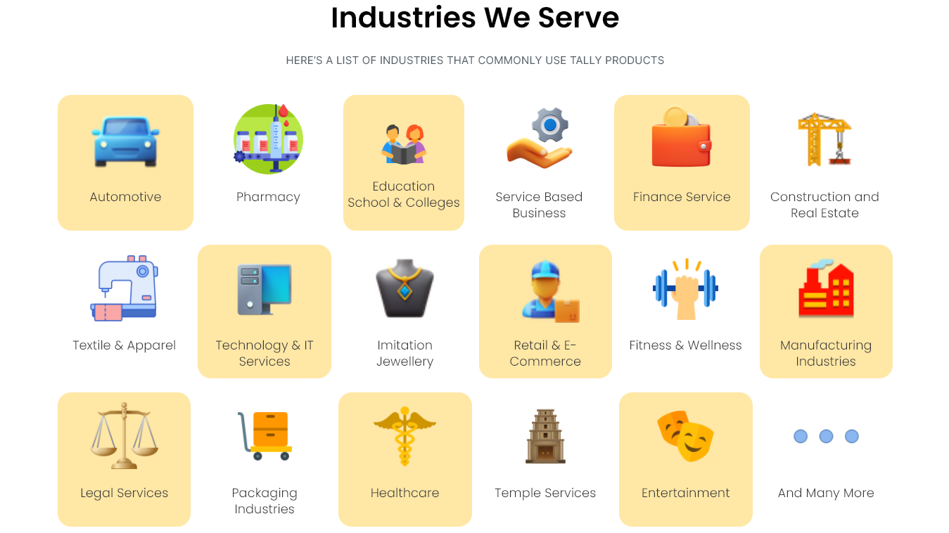 shreeji-softtech-website-industries-we-serve-section-designed-and-developed-by-tech-cryptors-private-limited
